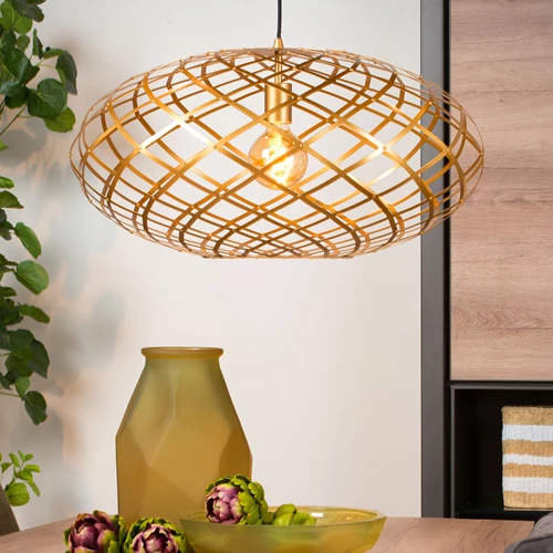 Lucide WOLFRAM - Suspension - Ø 65 cm - 1xE27 - Or Mat / Laiton - ambiance 1
